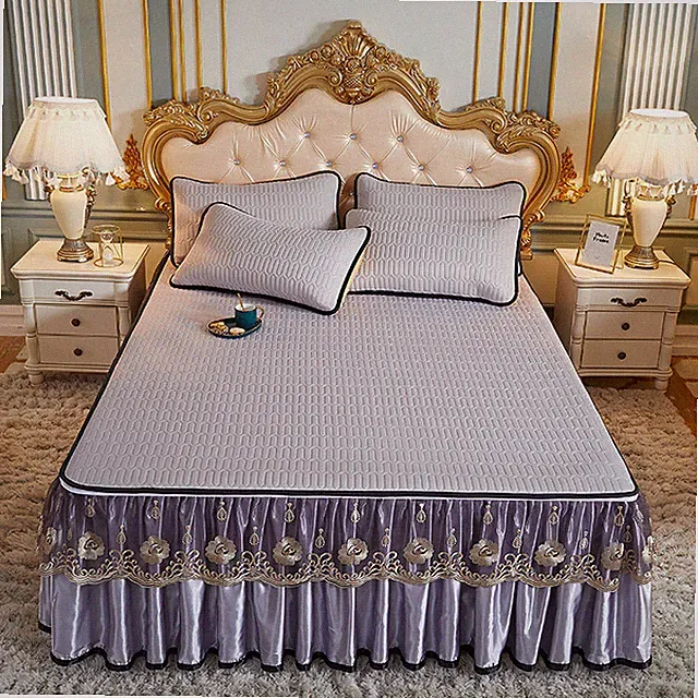 Summer Latex Bed Skirt Zippered European Lace Bed Cover Non-slip Sleeping Mat