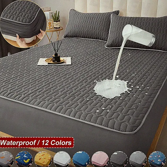 Waterproof Thicken Mattress Cover Quilted Latex Mat Bed Pad Skin-Friendly Fitted